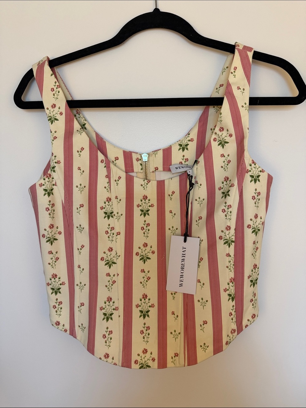 WeWoreWhat Cream & Dusty Rose Striped Floral Blouse
